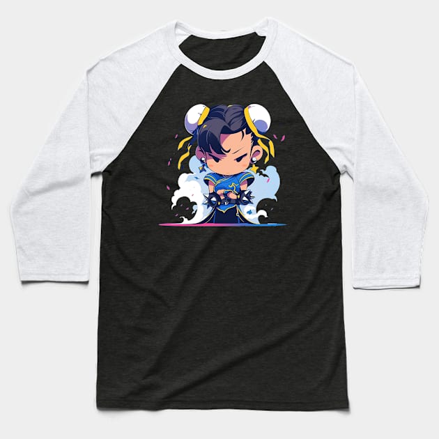 chun li Baseball T-Shirt by piratesnow